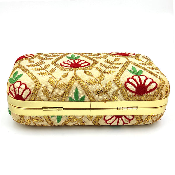 Women's Gold Color Ethnique Evening Clutch Bag - VASTANS