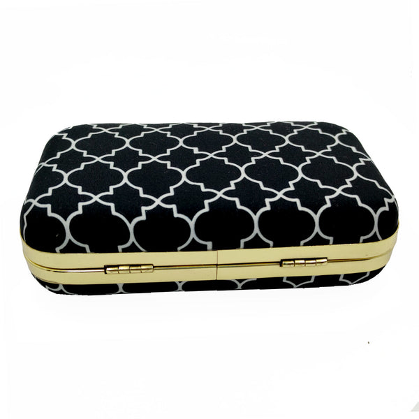 Women's Black Color Ethnique Printed Evening Clutch Bag - VASTANS