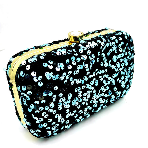 Women's Blue Color Ethnique Evening Clutch Bag - VASTANS