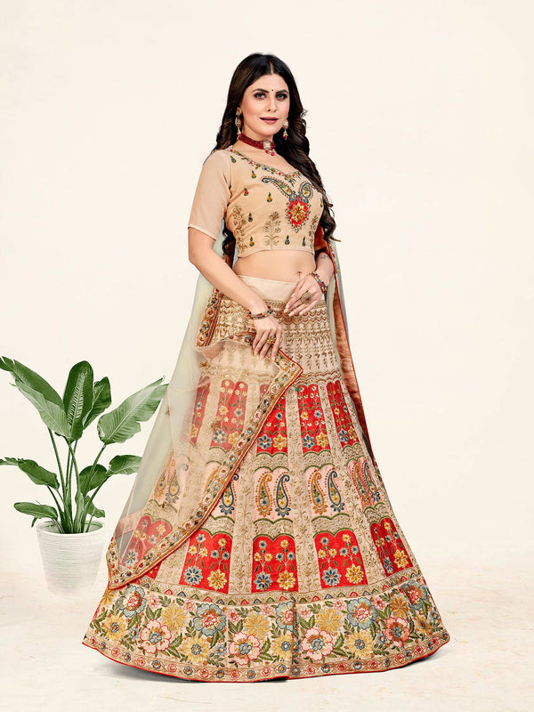 Women's Peach Color designer Semi Stiched Lehenga choli set with dupatta - Sweet Smile