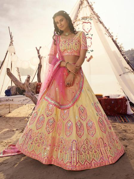 Women's  Off White Embroidered Organza Lehenga - Myracouture