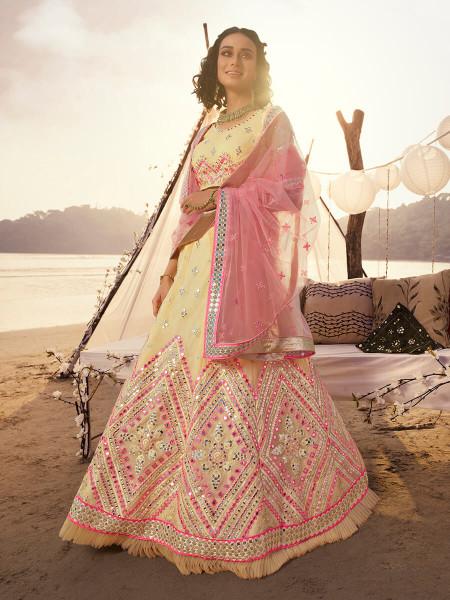 Women's  Off White Embroidered Organza Lehenga - Myracouture