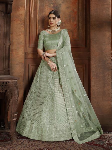 Women's Soft Net Heavy Embroidered Lehenga - Myracouture