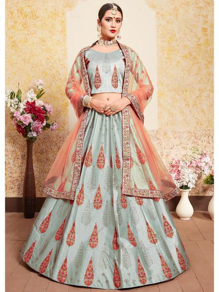 Women's Satin Embroidered Lehenga - Myracouture