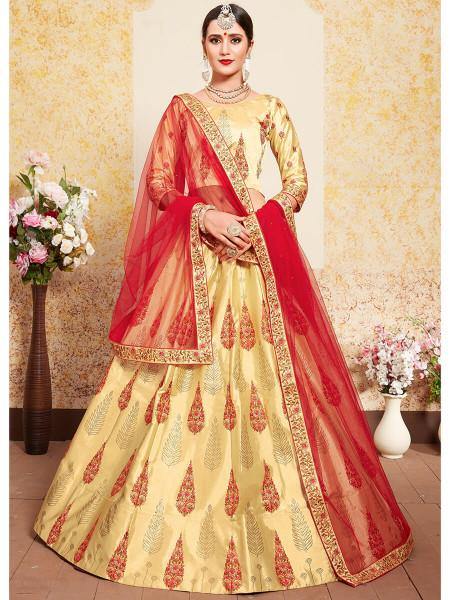 Women's Satin Embroidered Lehenga - Myracouture