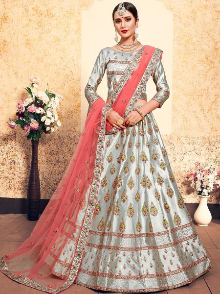 Women's Satin Embroidered Lehenga - Myracouture