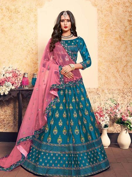 Women's Satin Embroidered Lehenga - Myracouture