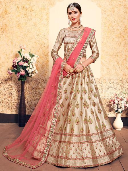 Women's Satin Embroidered Lehenga - Myracouture