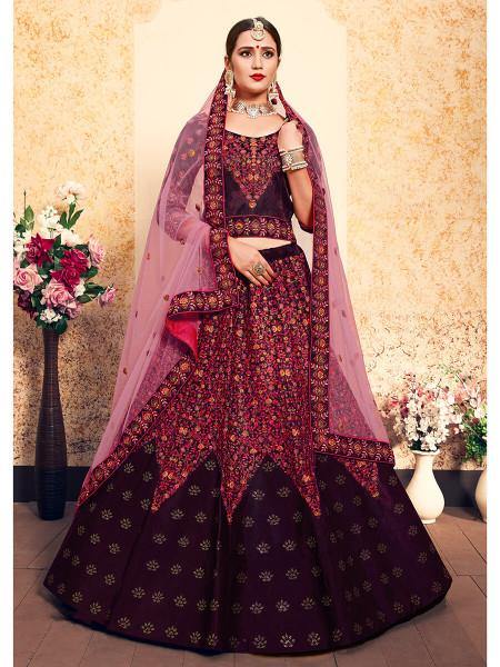 Women's Satin Embroidered Lehenga - Myracouture