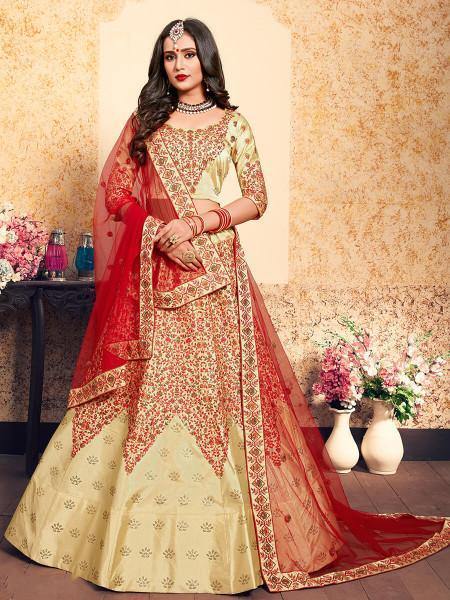 Women's Satin Embroidered Lehenga - Myracouture