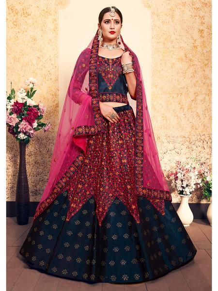 Women's Satin Embroidered Lehenga - Myracouture