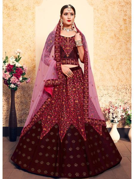 Women's Satin Embroidered Lehenga - Myracouture