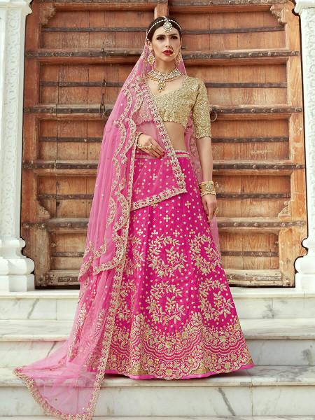 Women's  Magenta Art Silk Lahanga - Myracouture