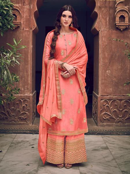 Women's  Peach Jaquard Palaazo Suit - Myracouture