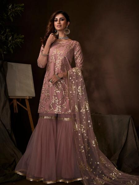 Women Purple Net Gharara Suit by Myracouture (2pcs Set)