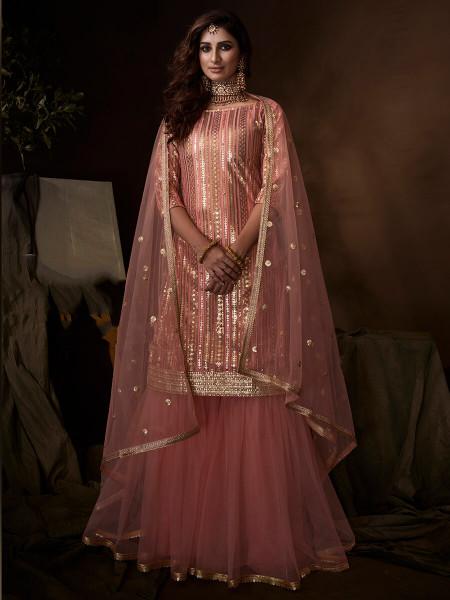 Women's  Pink Soft Net Gharara Suit - Myracouture