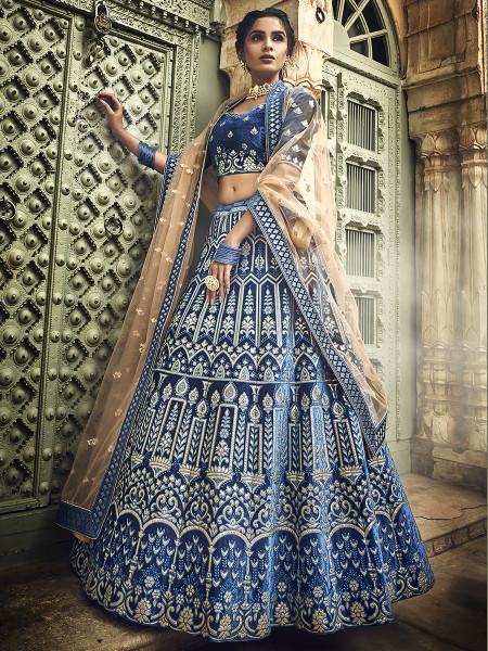 Women's  Royal Blue Heavy Embroidered Lehenga Choli - Myracouture