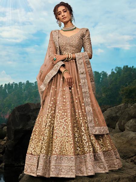 Women's  Light Brown Art Silk Lehenga - Myracouture