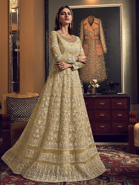 Women's  Mustard Yellow Heavy Embroidered Party Wear Suit - Myracouture