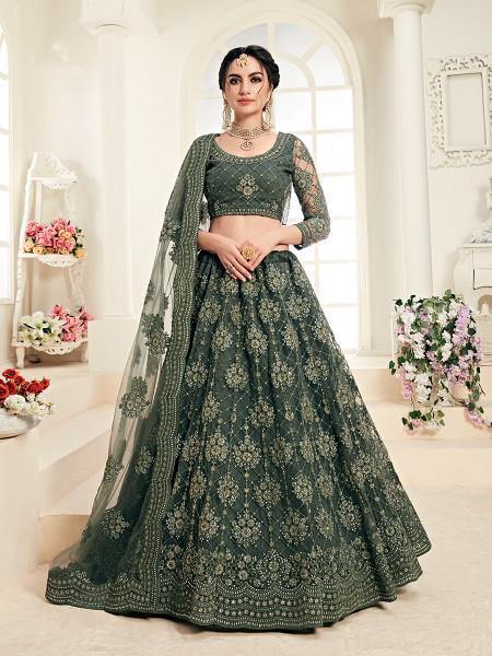 Women's Heavy Embroidered Net Lehenga - Myracouture