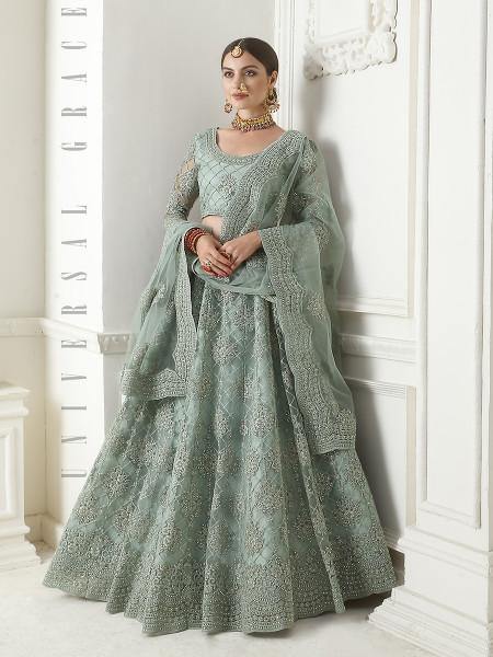 Women's Heavy Embroidered Net Lehenga - Myracouture