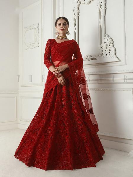 Women's Heavy Embroidered Net Lehenga - Myracouture