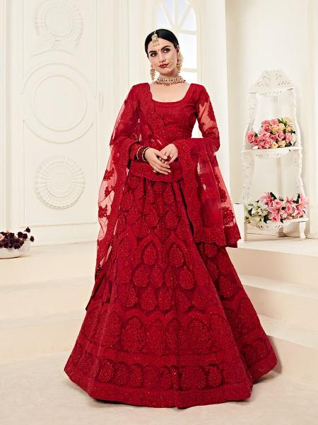 Women's Heavy Embroidered Net Lehenga - Myracouture