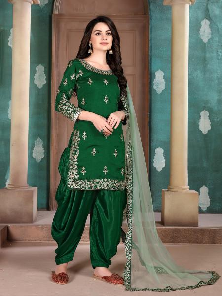 Women's Art Silk Embroidered Patiyala Suit - Myracouture