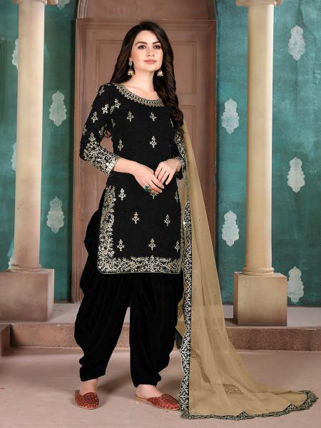 Women's Art Silk Embroidered Patiyala Suit - Myracouture