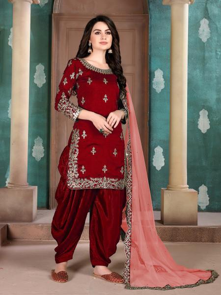 Women's Art Silk Embroidered Patiyala Suit - Myracouture