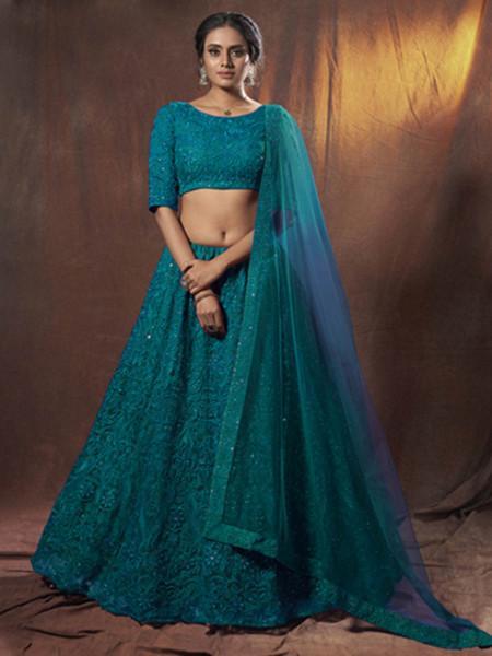 Women's Embroidered Soft Net Lehenga - Myracouture