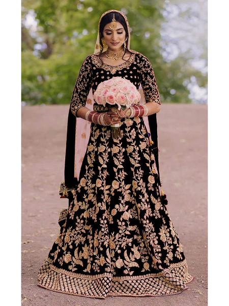 Women's Heavy Embroidered Velvet Bridal Lehenga - Myracouture