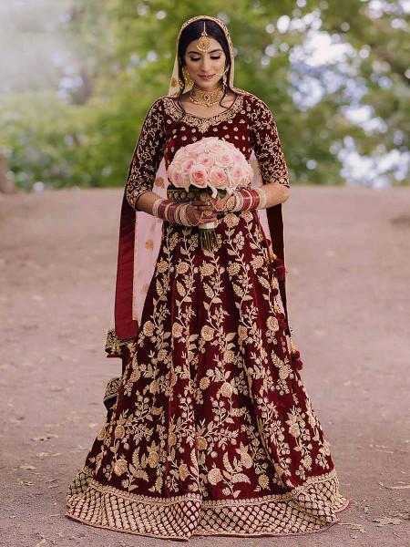 Women's Heavy Embroidered Velvet Bridal Lehenga - Myracouture