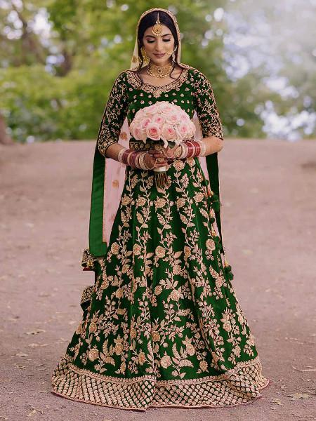 Women's Heavy Embroidered Velvet Bridal Lehenga - Myracouture