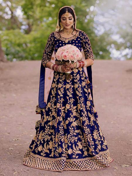 Women's Heavy Embroidered Velvet Bridal Lehenga - Myracouture