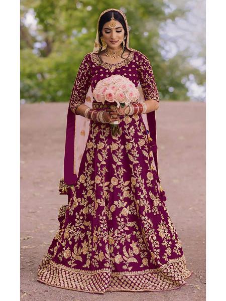 Women's Heavy Embroidered Velvet Bridal Lehenga - Myracouture