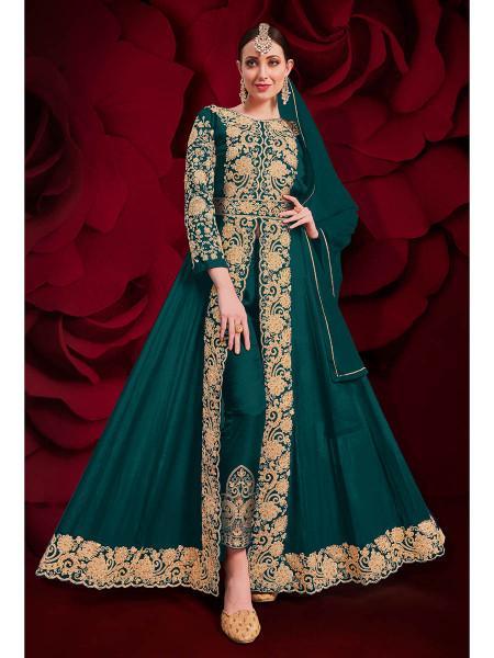 Women's Georgette Embroidered Anarkali Pant Style Suit - Myracouture