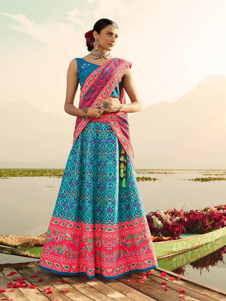 Women's  Multicolour Silk Muslan Printed Lehenga Choli - Myracouture