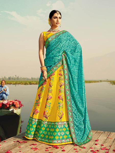 Women's  Multicolour Silk Muslan Printed Lehenga Choli - Myracouture