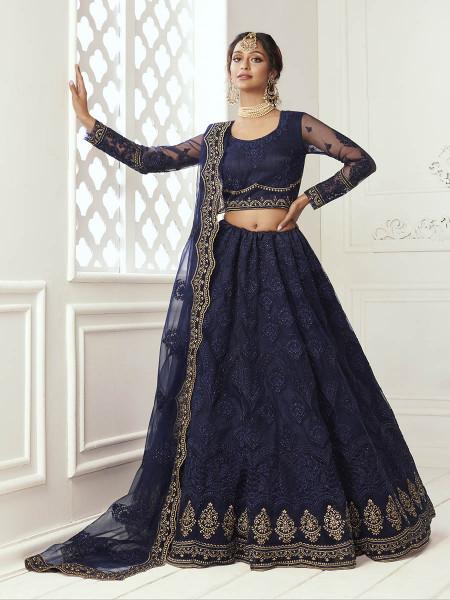 Women's Heavy Embroidered Net Bridal Lehenga - Myracouture