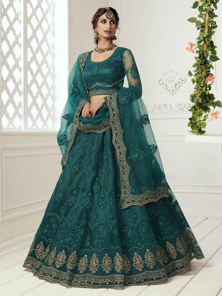 Women's Heavy Embroidered Net Bridal Lehenga - Myracouture