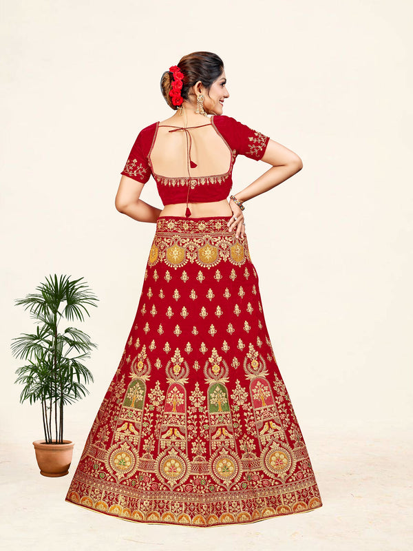 Women's Red Color designer Semi Stiched Lehenga choli set with dupatta - Sweet Smile