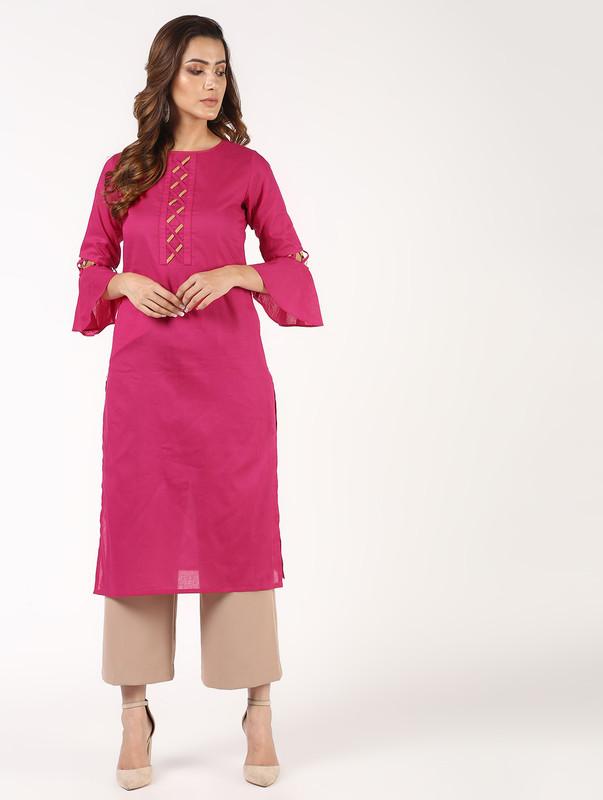 Women's Criss-Cross Bell Sleeves Straight Kurta - Aniyah