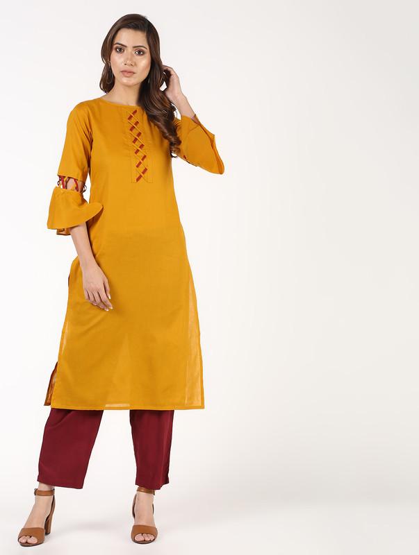 Women's Criss-Cross Bell Sleeves Straight Kurta - Aniyah