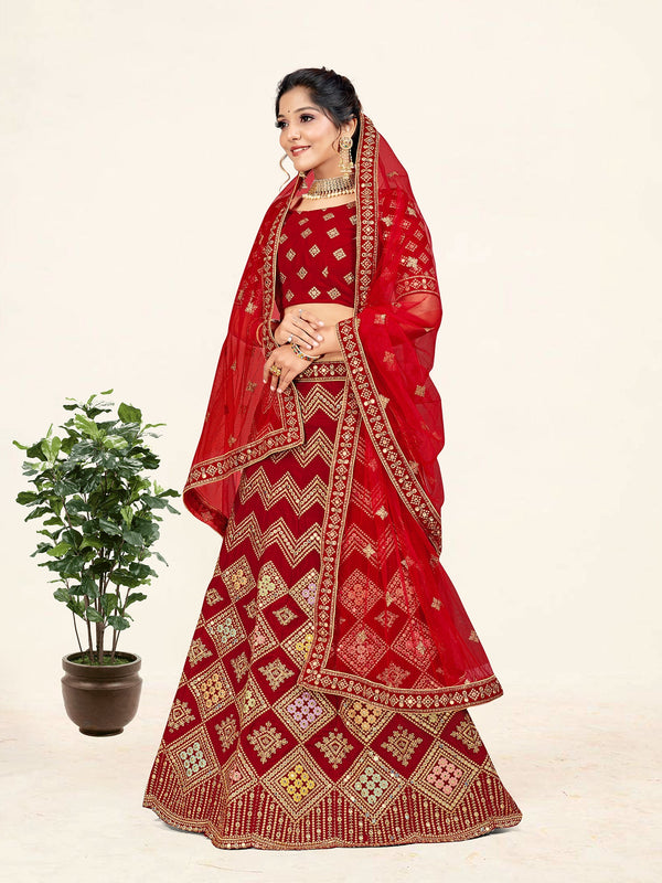 Women's Red Color designer Semi Stiched Lehenga choli set with dupatta - Sweet Smile