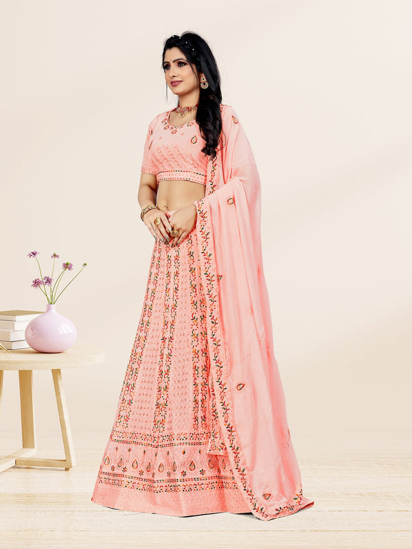 Women's Pink Color designer Semi Stiched Lehenga choli set with dupatta - Sweet Smile