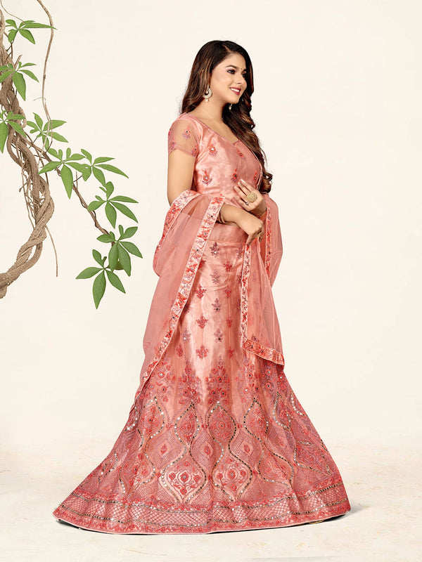 Women's Pink Color designer Semi Stiched Lehenga choli set with dupatta - Sweet Smile