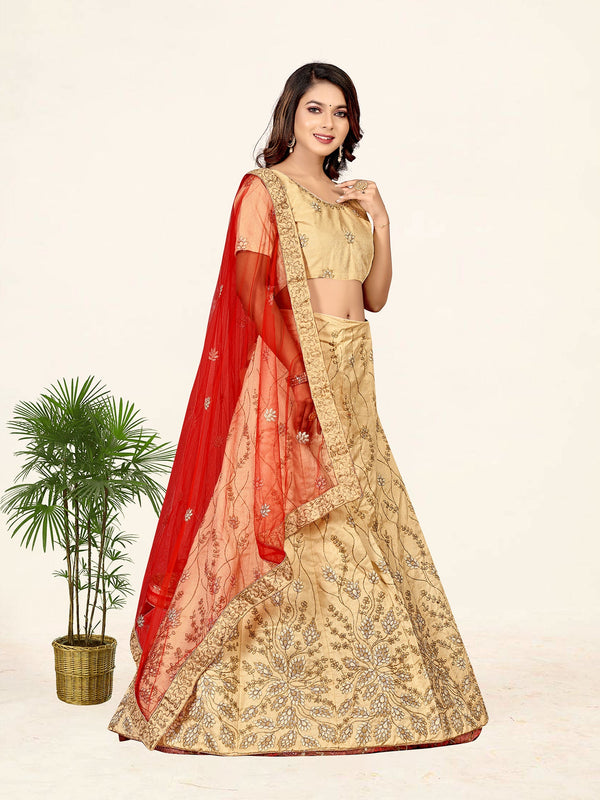 Women's Beige Color designer Semi Stiched Lehenga choli set with dupatta - Sweet Smile