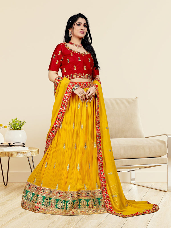 Women's Yellow Color designer Semi Stiched Lehenga choli set with dupatta - Sweet Smile