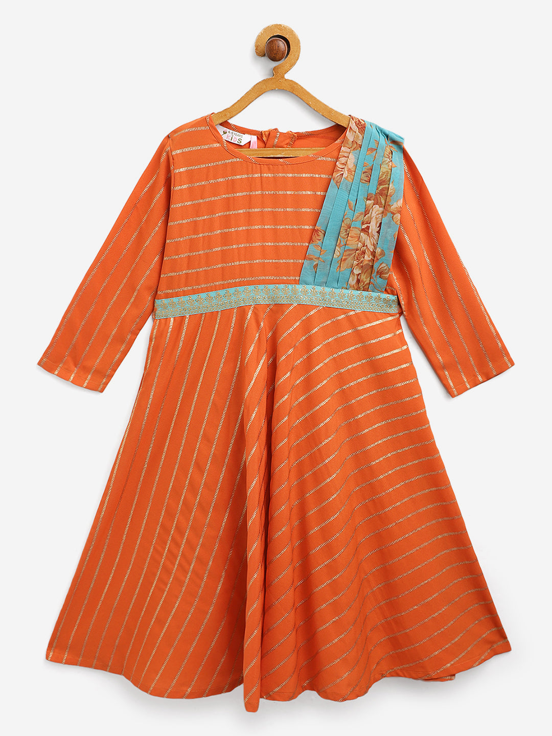 Crepe Gold Print Kurta for Girls with Dupatta - AHALYAA Girls